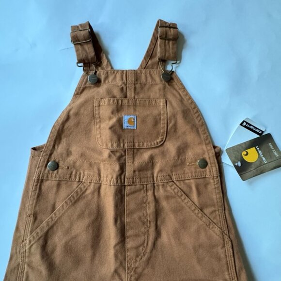 Carhartt Kids Boy Girl Unisex 4T Canvas Bib Overall Toddler Brown NEW NWT - Picture 5 of 6